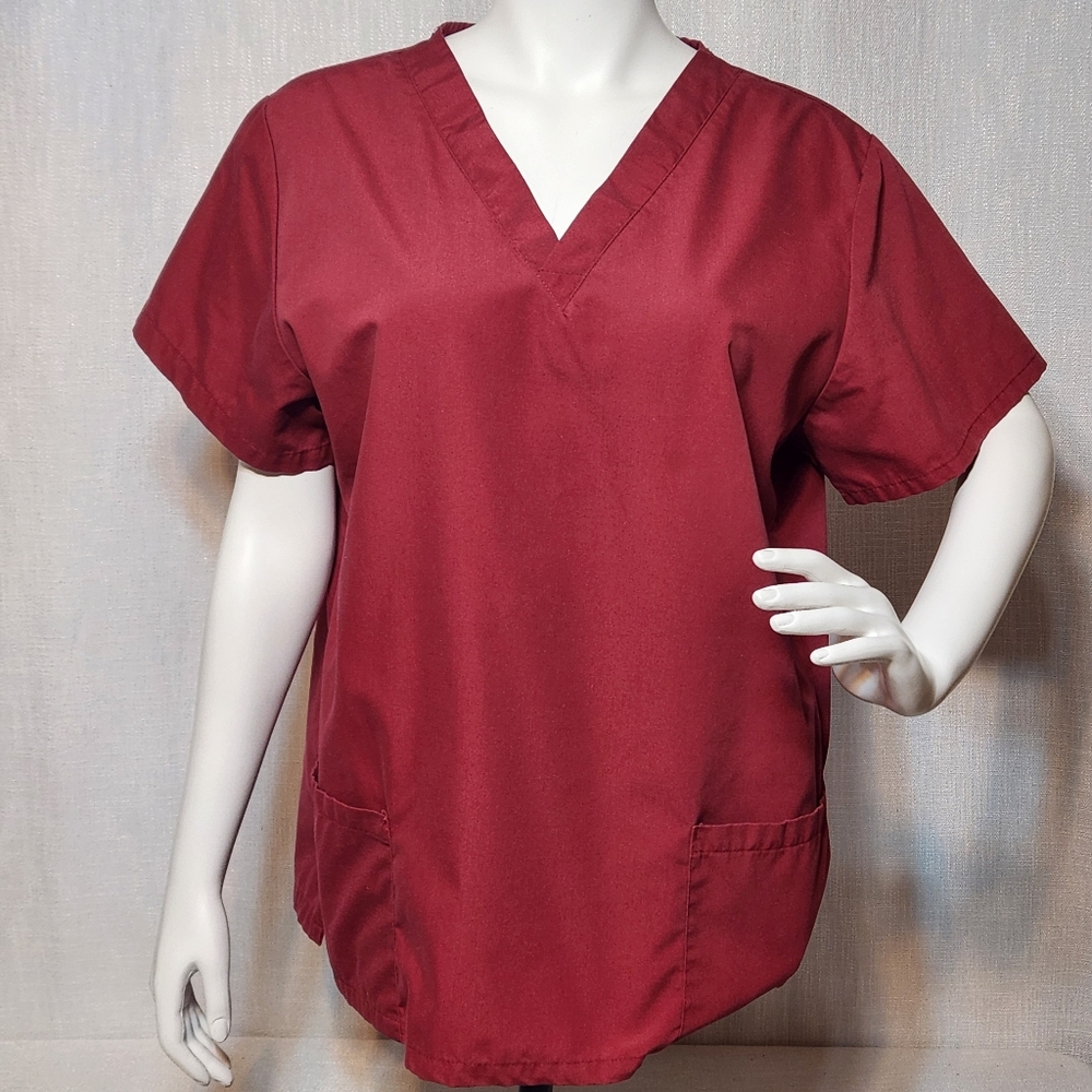 Liberty Scrubs Maroon Top No Size Tag See Measurements